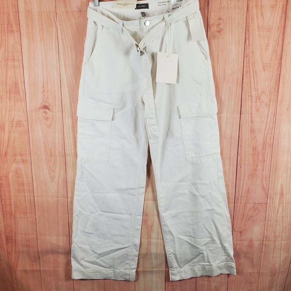 DL1961 DL Vintage Womens Pants 27 White Relaxed‎ Fit Zoie Wide Leg Belted Waist